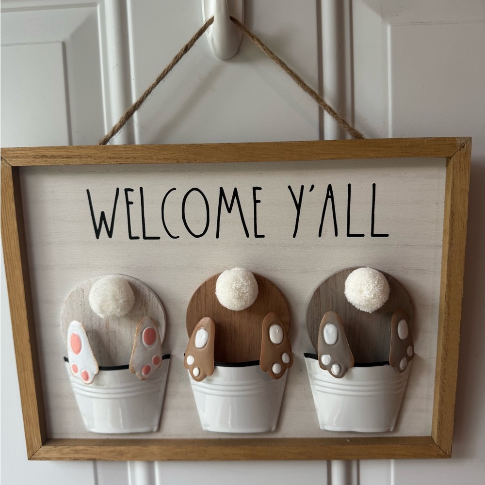 Rustic Bunny Wall Decor with White and Brown Accents